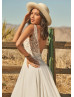 V Neck Ivory Lace Chiffon Basque Waist Wedding Dress